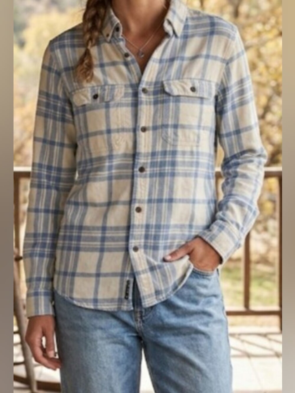 George Blue and Cream Plaid Shirt